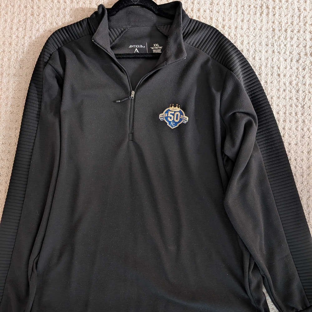 Antigua Black and Blue Embroidered Quarter-Zip